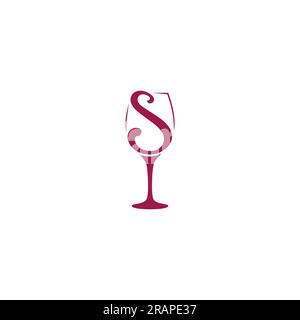 Verre à vin et logo lettre S ou icône design Illustration de Vecteur