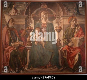 Madonna Col Bambino in Trono FRA I Santi Petronio E Giovanni Evangelista de Francesco del Cossa Banque D'Images