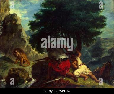 Chasse au lion au Maroc 1854 par Eugène Delacroix Banque D'Images