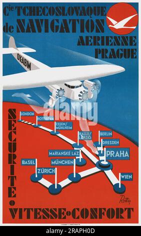 CIE Tchecoslovaque de navigation aérienne, Prague de Vilém Rotter (1903-1978). Affiche publiée en 1935 en Tchécoslovaquie. Banque D'Images