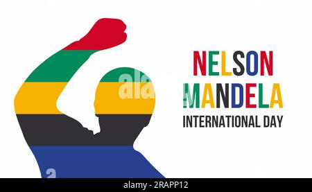 Fond, bannière, poster et modèle de conception de carte de la Journée internationale Nelson Mandela. Couleurs du drapeau de l'Afrique du Sud Illustration de Vecteur
