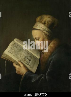 Portrait d'une vieille femme lisant 1635 par Gerrit Dou Banque D'Images