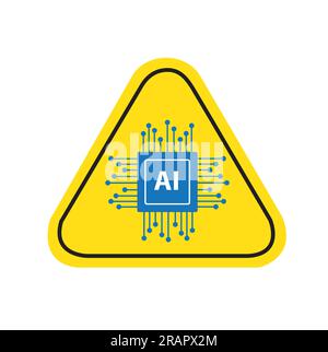 Logo bleu ai dans un signe d'avertissement sur un fond blanc avec espace de copie Illustration de Vecteur