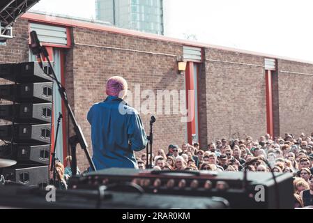 Le groupe Shame joue sur la scène de New Bird Street lors du Liverpool Soun City le 4 mai 2019. Banque D'Images