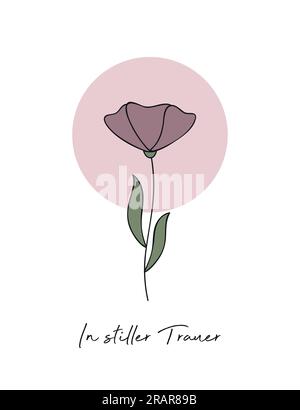 carte de condoléances avec contour de fleur en deuil silencieux Illustration de Vecteur