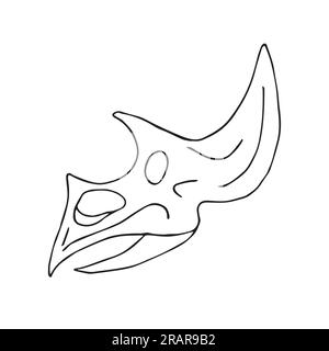 Vecteur dessin à la main crâne de dinosaure triceratops isolé sur fond blanc Illustration de Vecteur
