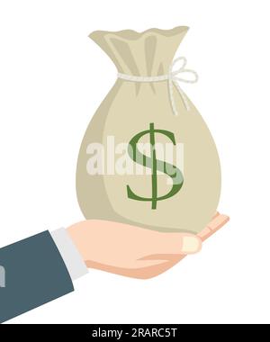 Illustration d'une main d'homme d'affaires tenant un sac d'argent, affaires, récompense, épargne, concept d'investissement Illustration de Vecteur
