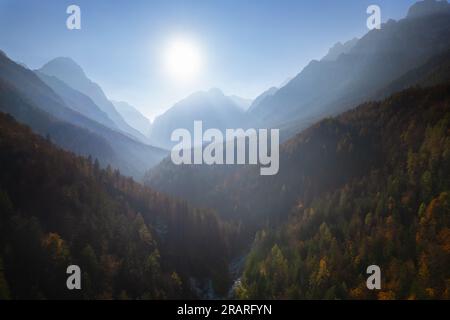 Slovénie forêt et montagnes en couleur automne Banque D'Images