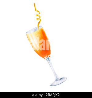 Illustration aquarelle de gobelet en verre avec cocktail orange avec tube jaune pour boissons. Jus rafraîchissant isolé sur fond blanc. Pour les concepteurs Banque D'Images