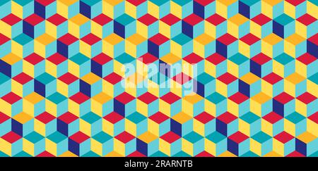 Motif cube abstrait. Illusion optique 3D Tumbling bloque les carreaux hexagonaux. Motif de carreaux sans couture cuboïde. Fond vectoriel moderne coloré. Illustration de Vecteur