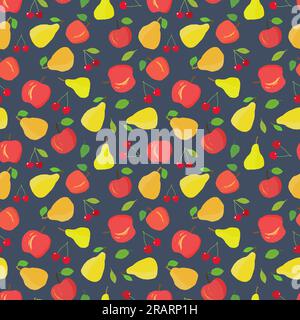 Motif fruit Seamless. Fond de mélange de fruits de vecteur. Texture sans couture pour textile de mode. Pommes, poires et cerises de style dessin animé. Illustration de Vecteur