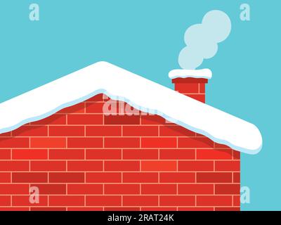 fumée de cheminée et toit recouvert de neige, chauffage de maison d'hiver, pollution de l'air, dioxyde de carbone concept-illustration vectorielle Illustration de Vecteur