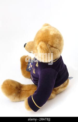 Ours en peluche Millennium 2000 édition spéciale de Harrod avec veste violette et dorée Banque D'Images