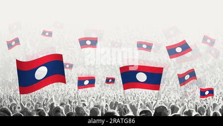 Foule abstraite avec drapeau du Laos. Les peuples protestent, la révolution, la grève et la manifestation avec le drapeau du Laos. Illustration vectorielle. Illustration de Vecteur