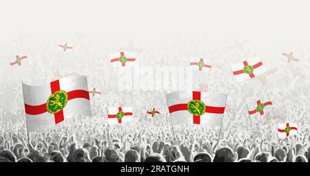 Foule abstraite avec drapeau d'Aurigny. Les peuples protestent, la révolution, la grève et la manifestation avec le drapeau d'Aurigny. Illustration vectorielle. Illustration de Vecteur