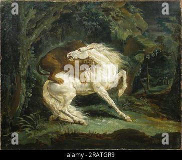 Cheval attaqué par un lion par Théodore Géricault Banque D'Images