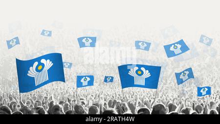 Foule abstraite avec drapeau de CIS. Les peuples protestent, la révolution, la grève et la manifestation avec le drapeau de la CEI. Illustration vectorielle. Illustration de Vecteur