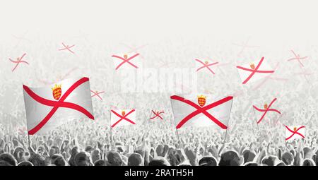 Foule abstraite avec drapeau de Jersey. Les peuples protestent, la révolution, la grève et la manifestation avec le drapeau de Jersey. Illustration vectorielle. Illustration de Vecteur