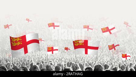 Foule abstraite avec drapeau de Sark. Les peuples protestent, la révolution, la grève et la manifestation avec le drapeau de Sark. Illustration vectorielle. Illustration de Vecteur