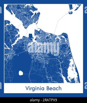 Virginia Beach États-Unis Amérique du Nord carte de la ville illustration vectorielle d'impression bleue Illustration de Vecteur