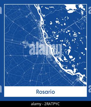 Rosario Argentine Amérique du Sud carte de la ville illustration vectorielle d'impression bleue Illustration de Vecteur