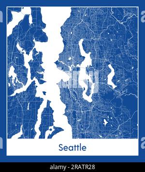 Seattle États-Unis Amérique du Nord carte de la ville illustration vectorielle d'impression bleue Illustration de Vecteur