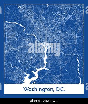 Washington D. C. États-Unis Amérique du Nord carte de la ville illustration vectorielle d'impression bleue Illustration de Vecteur