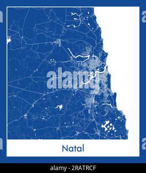 Natal Brésil Amérique du Sud carte de la ville illustration vectorielle d'impression bleue Illustration de Vecteur