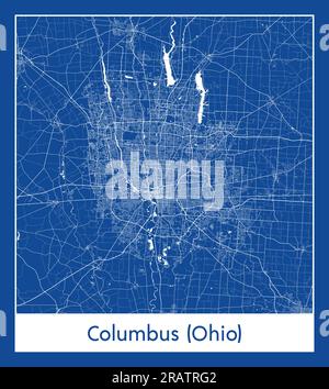 Columbus Ohio États-Unis Amérique du Nord carte de la ville illustration vectorielle d'impression bleue Illustration de Vecteur