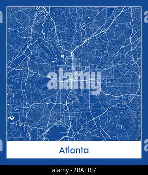 Atlanta États-Unis Amérique du Nord carte de la ville illustration vectorielle d'impression bleue Illustration de Vecteur