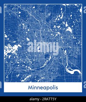 Minneapolis États-Unis Amérique du Nord carte de la ville illustration vectorielle d'impression bleue Illustration de Vecteur