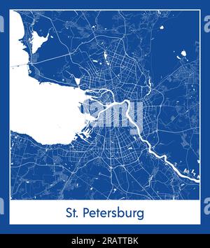 St. Petersburg Russie Europe carte de la ville illustration vectorielle d'impression bleue Illustration de Vecteur