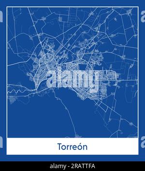 Torreon Mexique Amérique du Nord carte de la ville illustration vectorielle d'impression bleue Illustration de Vecteur