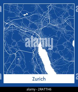 Zurich Suisse Europe carte de la ville illustration vectorielle d'impression bleue Illustration de Vecteur