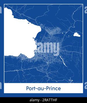 Port-au-Prince Haïti Amérique du Nord carte de la ville illustration vectorielle d'impression bleue Illustration de Vecteur