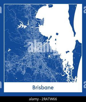 Brisbane Australie carte de la ville illustration vectorielle d'impression bleue Illustration de Vecteur