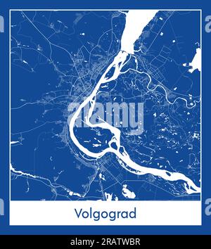 Volgograd Russie Europe carte de la ville illustration vectorielle d'impression bleue Illustration de Vecteur