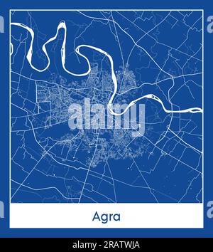 Agra India Asia City map illustration vectorielle d'impression bleue Illustration de Vecteur