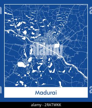 Madurai India Asia City map illustration vectorielle d'impression bleue Illustration de Vecteur