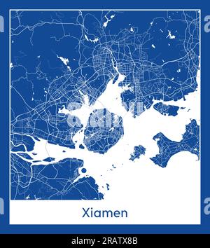 Xiamen China Asia City carte illustration vectorielle d'impression bleue Illustration de Vecteur