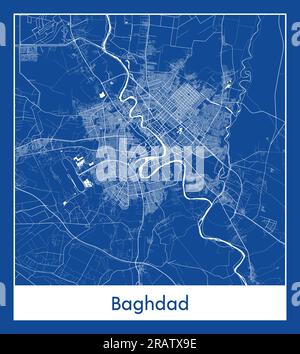 Bagdad Iraq Asia City map illustration vectorielle d'impression bleue Illustration de Vecteur