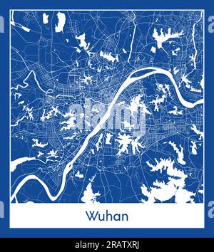 Wuhan Chine Asia City carte bleu illustration vectorielle Illustration de Vecteur