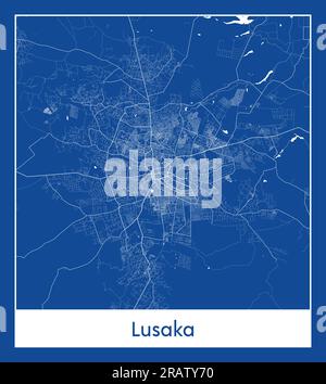 Lusaka Zambie Africa City map illustration vectorielle d'impression bleue Illustration de Vecteur