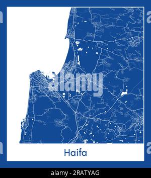 Haifa Israël Asia City carte illustration vectorielle d'impression bleue Illustration de Vecteur