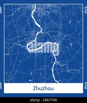 Zhuzhou China Asia City map illustration vectorielle d'impression bleue Illustration de Vecteur