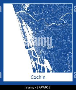 Cochin India Asia City map illustration vectorielle d'impression bleue Illustration de Vecteur