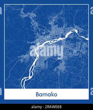 Bamako Mali Afrique carte de ville illustration vectorielle d'impression bleue Illustration de Vecteur
