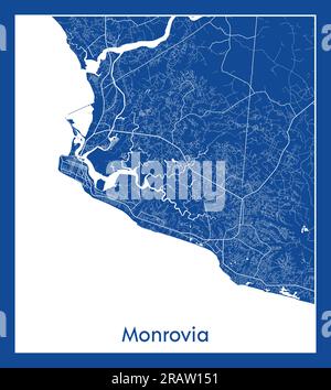 Monrovia Liberia Africa City carte illustration vectorielle d'impression bleue Illustration de Vecteur
