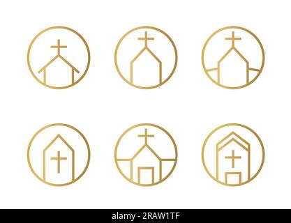 ensemble d'icônes d'église catholique et chrétienne dorée - illustration vectorielle Illustration de Vecteur