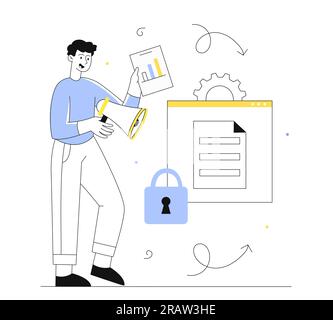 Homme avec concept de ligne de sécurité de données Illustration de Vecteur